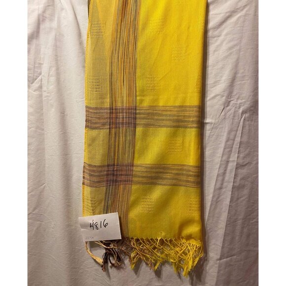 #4816 Yellow large scarf with brown lines 68x24 - Picture 3 of 4